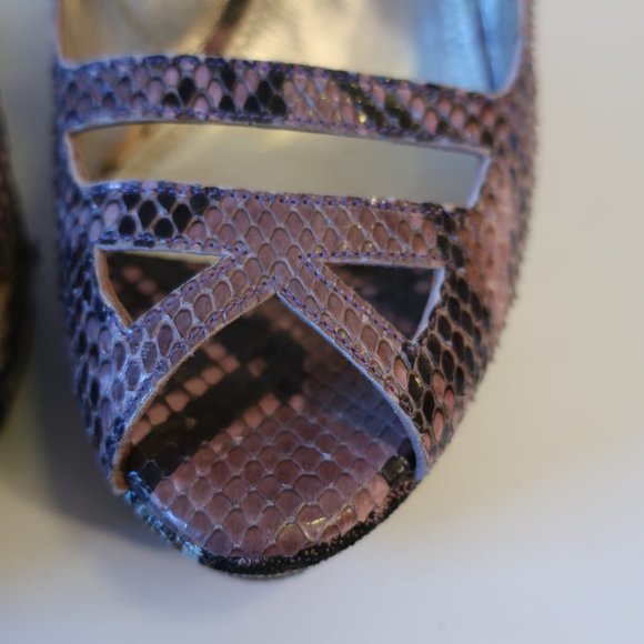 Womens Missoni Purple Python Leather Chevron Wedge Wrap Ankle Heels 38 US/8 * - Picture 3 of 12